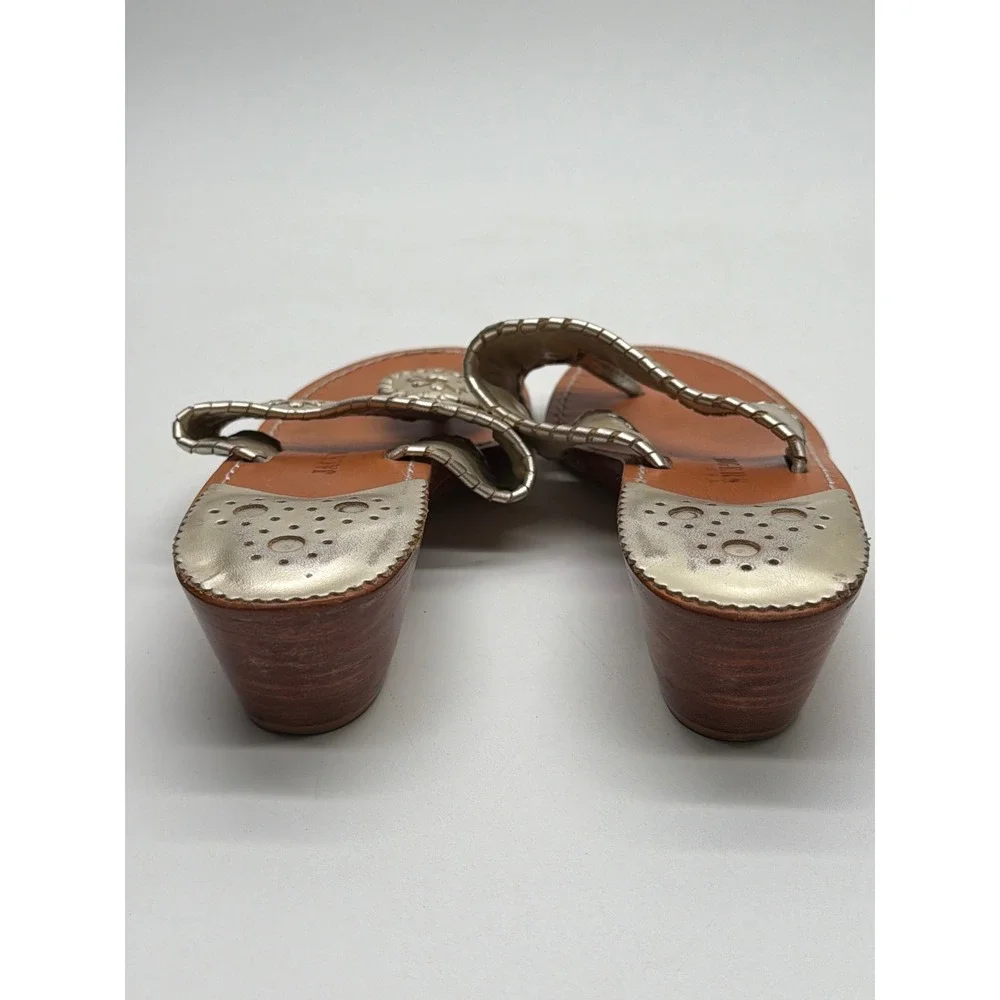 Jack Rogers Hamptons Mid Wedge Gold Leather Thong Sandals Womens 8.5 Metallic